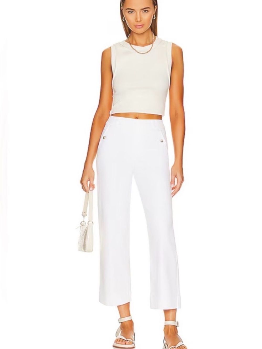 SPANX White Stretch Twill High-Rise Cropped Wide-Leg Pants